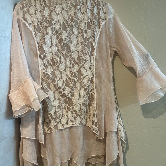 Scully silk and lace Women's Tunic Top Boho Western Chic Taupe Large - Picture 7 of 12